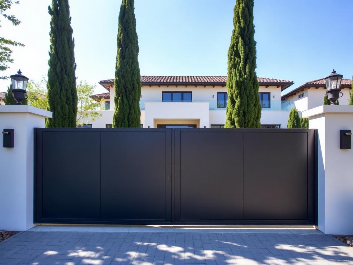 Portail coulissant en aluminium anthracite devant une villa
