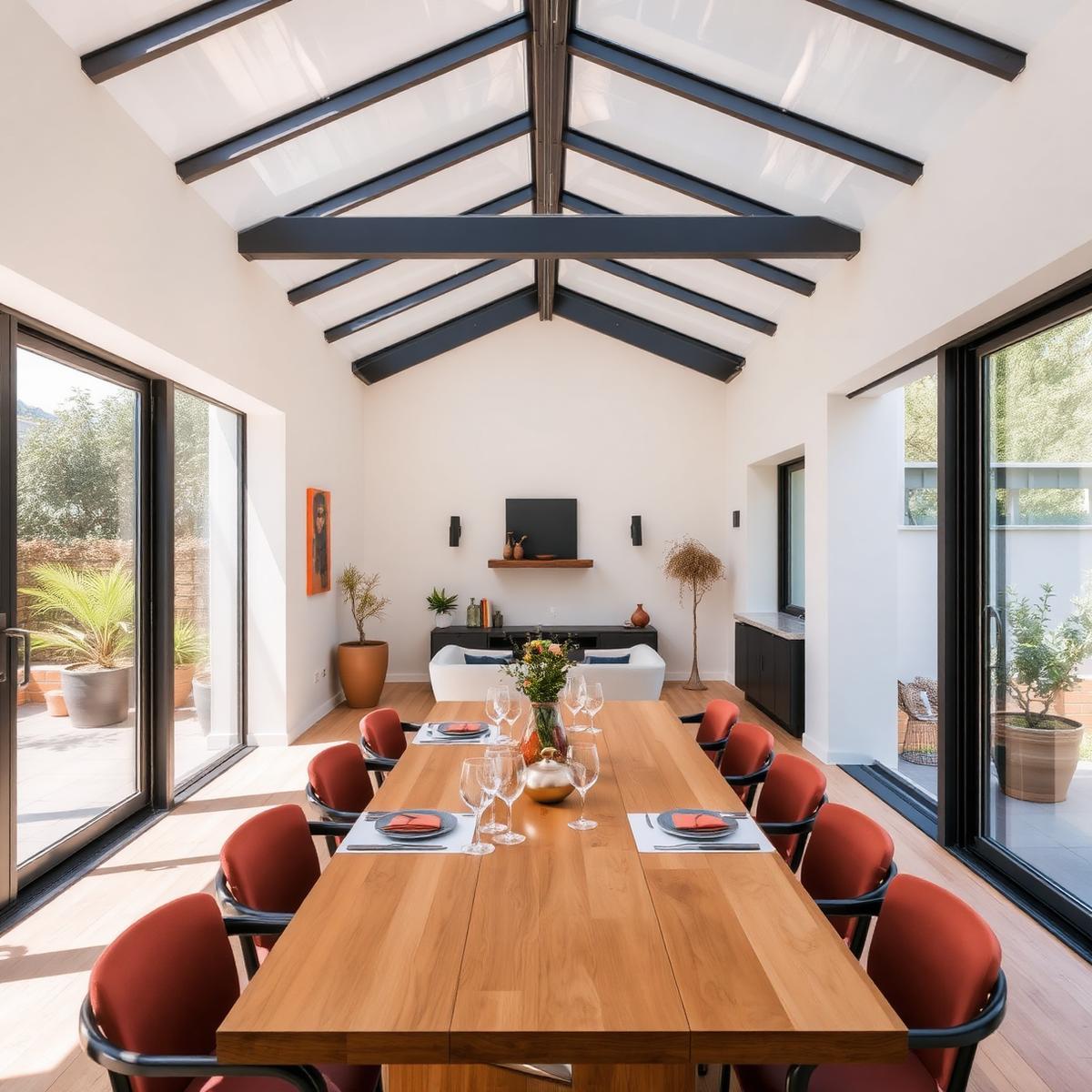 Intérieur d'une véranda aménagée en salle à manger